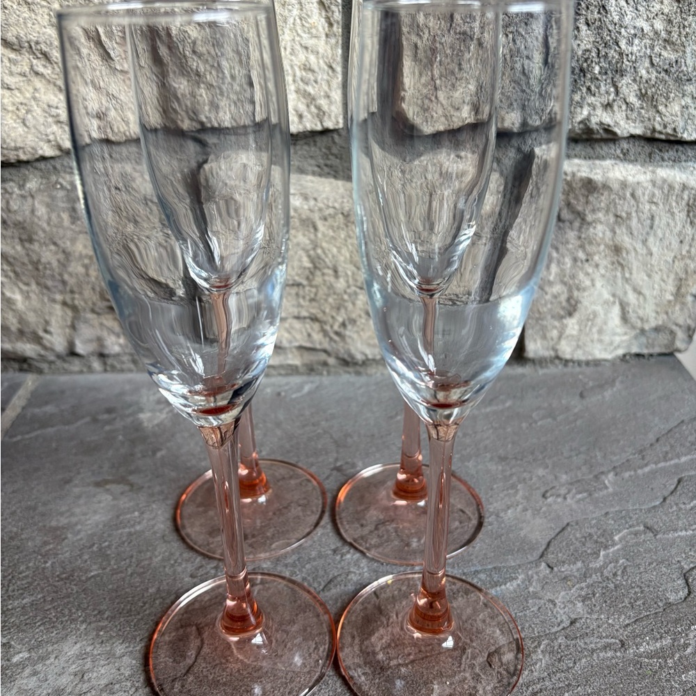 Vintage Luminarc Rose champagne flutes, stamped, from France set of 4